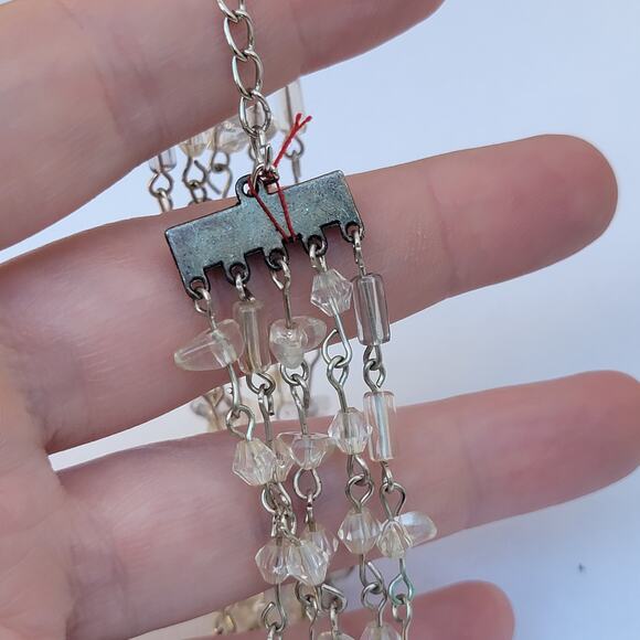 Vintage 1950s crystal bead bracelet multi-strand silver tone sparkle chain - Picture 1 of 10